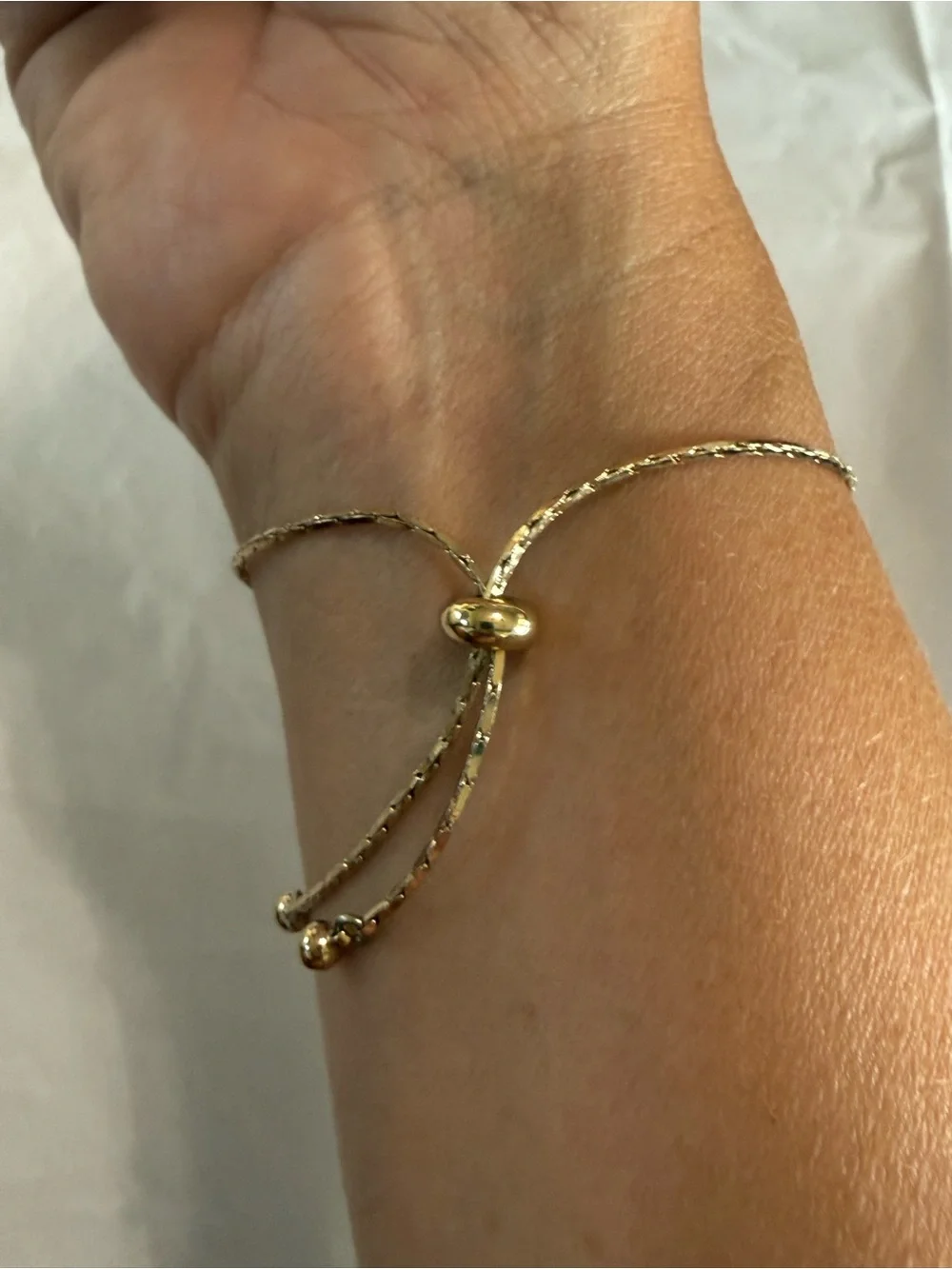 Dainty Lariat Adjustable Gold Tone Bar Slider Bracelet with Small Rhinestones